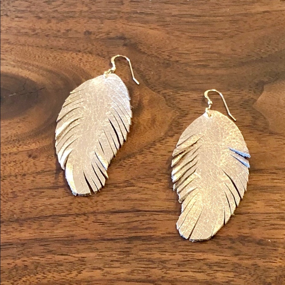 Rose Gold Leather Feather Earrings - Picture 2 of 8
